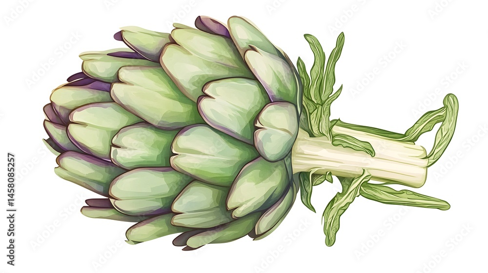 Detailed illustration of a single artichoke head. Detailed illustration of a single artichoke head.