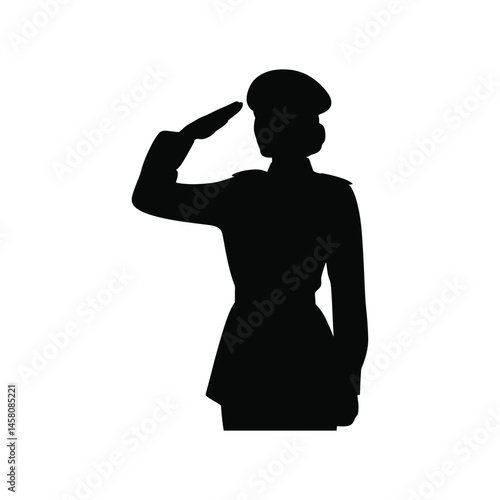 Saluting Female Officer Vector Icon Military Woman Silhouette