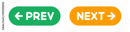 Previous and Next navigation buttons. Prev, next icons. Vector illustration.