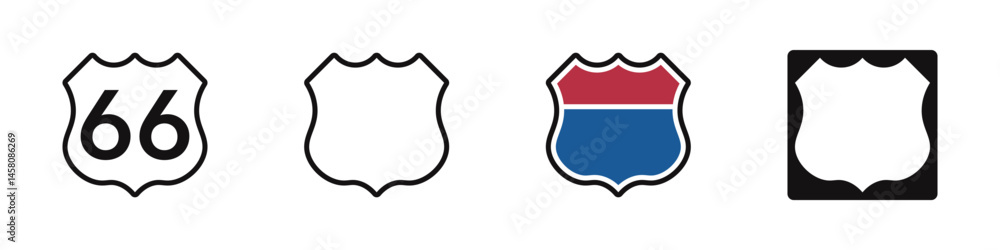 US Route signs set. Interstate route sign collection. Vector illustration.