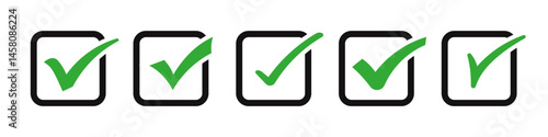 Check mark icons set. Quality and approval check symbol collection. Vector illustration.