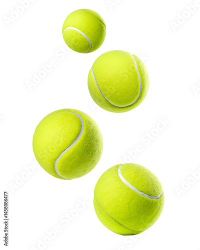 flying tennis ball set isolated on white background, PNG