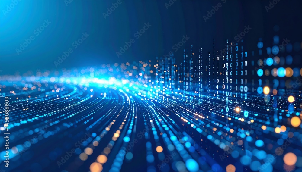 A glowing digital landscape with streams of binary data and light trails, symbolizing high-speed technology and data transfer. A glowing digital landscape with streams of binary data and light trails, symbolizing high-speed technology and data transfer.