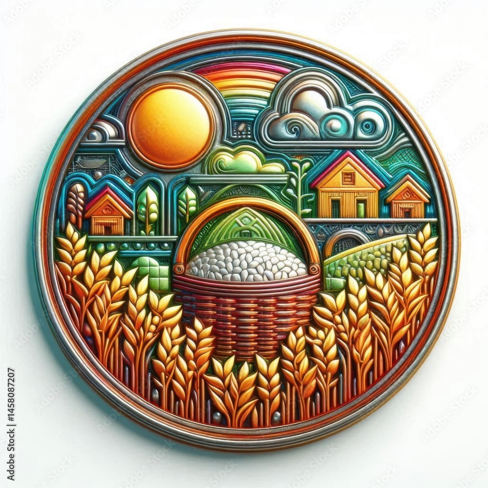 Harvest celebration scene rural farm illustration colorful landscape bright viewpoint abundance concept