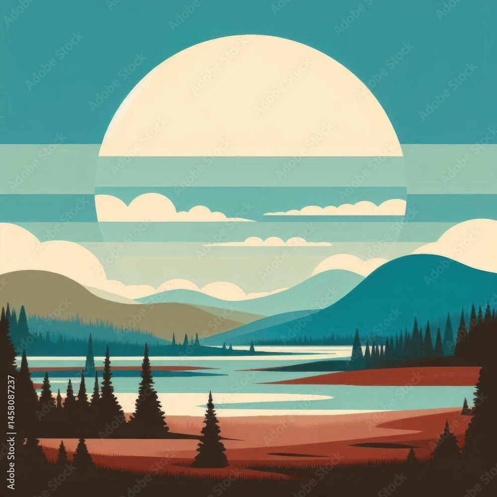 Tranquil sunset over serene lake nature scene mountain landscape peaceful environment wide viewpoint