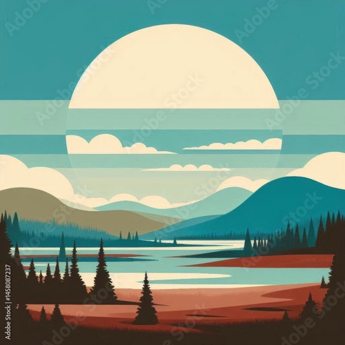 Tranquil sunset over serene lake nature scene mountain landscape peaceful environment wide viewpoint