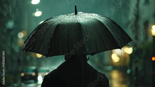 Wallpaper Mural Rainy night wanderer: A contemplative journey beneath the umbrella on a city street Torontodigital.ca