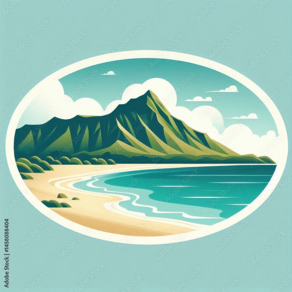 Beachfront mountain view tranquil nature scene coastal landscape serene environment artistic illustration