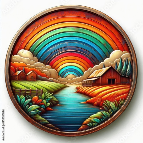 Obraz na płótnie Vibrant rainbow landscape serene river digital art peaceful environment aerial view nature's beauty w salonie