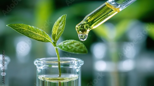 chemical testing into herbal plant samples by dripping, biotechnology research concept. natural extracts. high quality