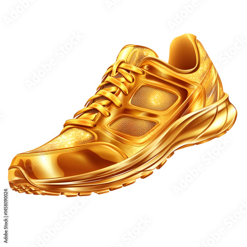 Golden running shoe icon isolated on a white background