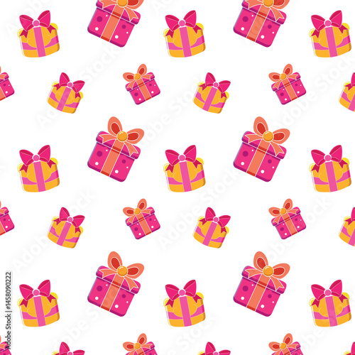 Festive seamless pattern with the image of gifts, gift boxes with a bow