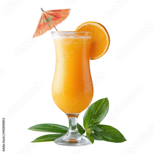 Refreshing summer vacation vibes with tropical orange juice cocktail garnished with slice and umbrella for cruise relaxation