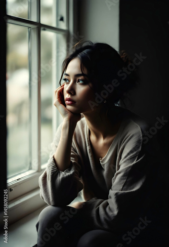 Soft light and solitude frame a person deep in contemplation, seated by the window Free Download Soft light and solitude frame a person deep in contemplation, seated by the window - GFXLoad