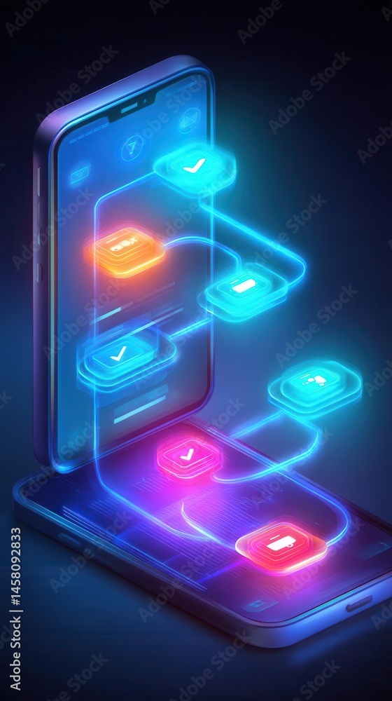 custom made wallpaper toronto digitalFuturistic mobile app interface with neon holographic elements