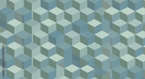 Seamless geometric vector design featuring an abstract 3D cube pattern in grey tones, creating a stylish tile illusion