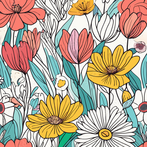 Wallpaper Mural Floral Seamless Patterns – Hand-Drawn Wildflower and Botanical Backgrounds Torontodigital.ca