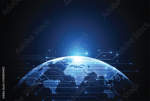 Abstract global network connection on technology background. World map point and line composition concept of global business