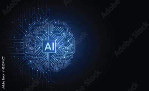 Artificial intelligence with brain networking computing connection with internet icons concept circuit design. Digital data transform download and upload. Cloud technology network. Vector illustration