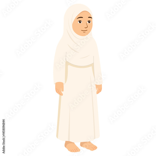 Muslim Female Hajj Character Illustration