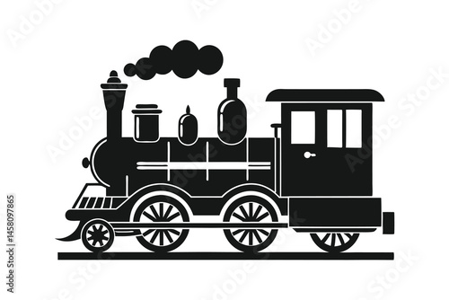 vintage steam train silhouette vector illustration on white background