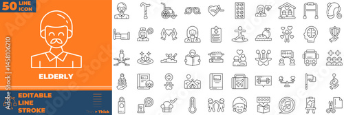 Elderly Line Editable Icons set. Vector illustration in modern thin line style of elderly icons: elder, death, medical, etc