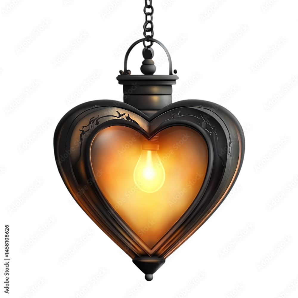 Obraz premium Glowing Heart-Shaped Lantern with Flickering Light