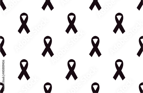 seamless pattern with black awareness ribbons on white background.