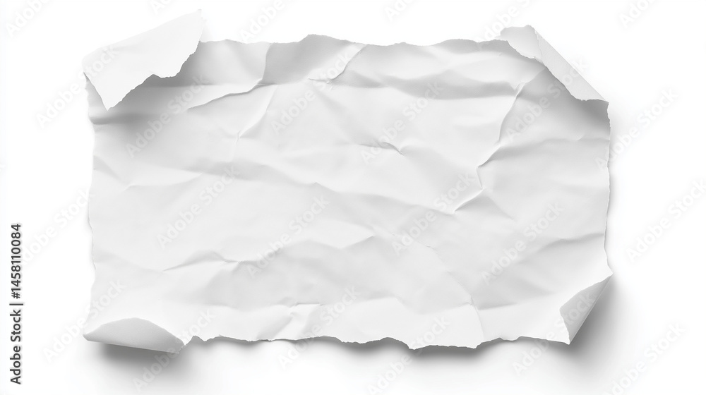 Fototapeta premium Blank Sheet of Crumpled White Paper isolated on White Background