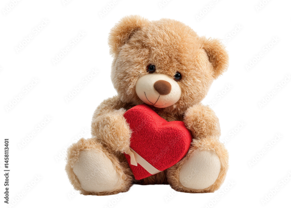 Teddy bear holding a red heart isolated on transparent background, symbol of love, romance, and gift. Teddy bear holding a red heart isolated on transparent background, symbol of love, romance, and gift.
