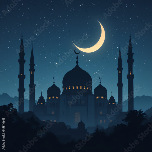 Mosque Night Sky Crescent Moon photo