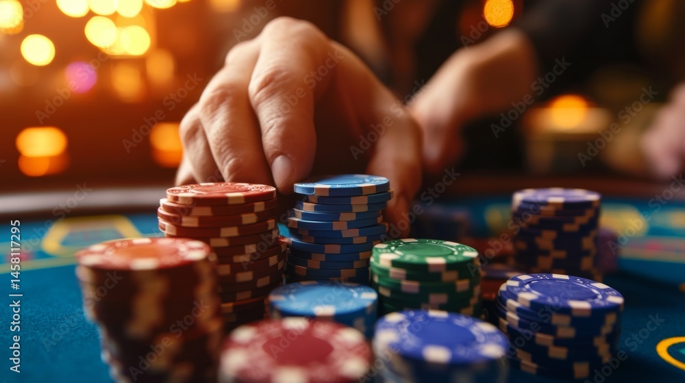 Poker Chips on Casino Table - High Stakes Game