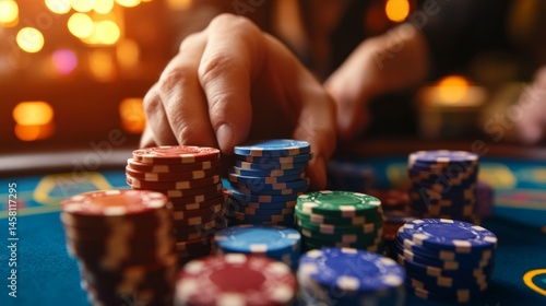 Obraz na płótnie Poker Chips on Casino Table - High Stakes Game w salonie