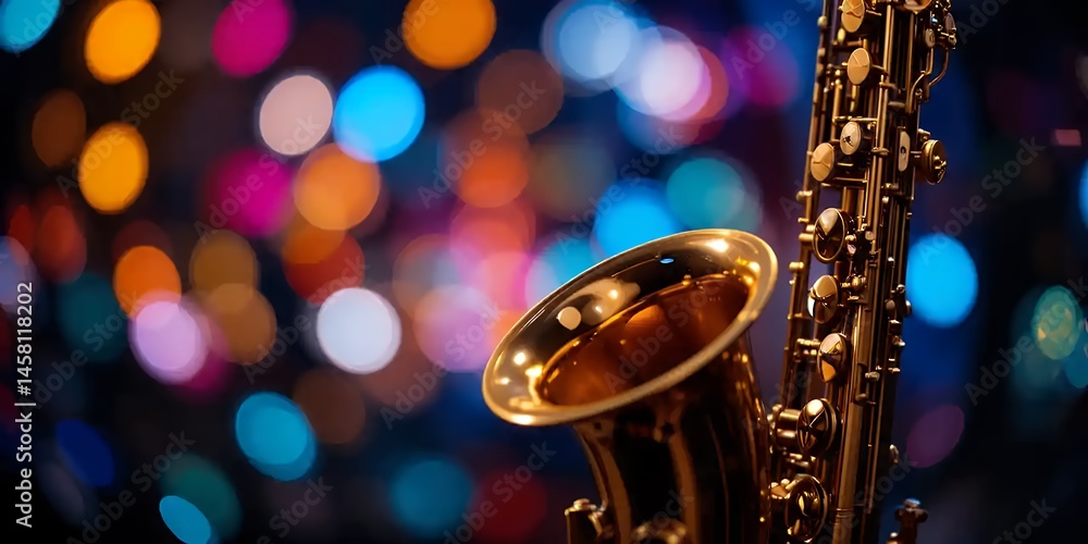 Fototapeta premium Saxophone with Colorful Bokeh Background