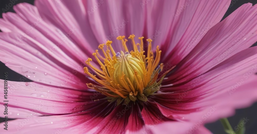 Obraz premium Close-up of cosmos flower, showcasing intricate details of petals and pistil , photography, colorful, petal