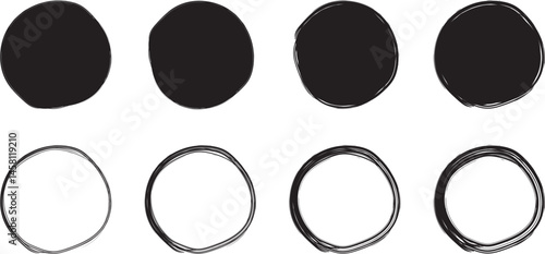 Set of hand drawn simple circles.set of grunge circle brush vector illustration.