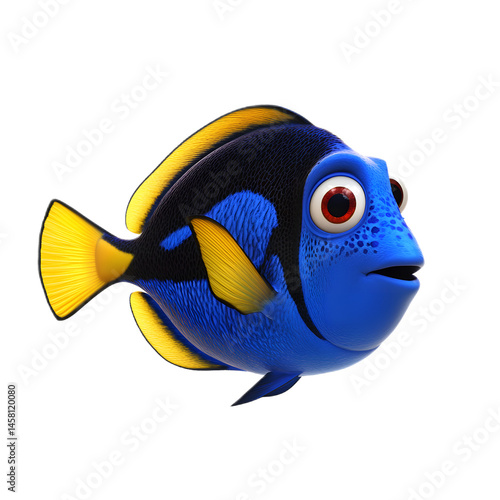 Vibrant Blue Tang Fish on White Background