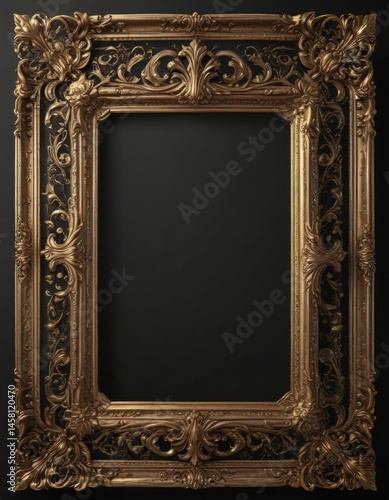 Black background, gold ornate frame, metallic texture,  elegant,  elegant
