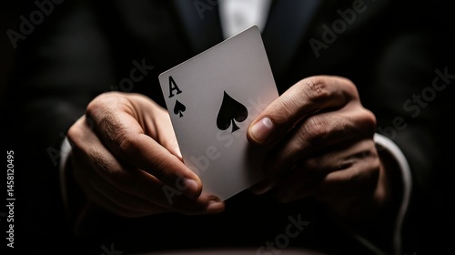 Obraz na płótnie Ace of Spades in Hands - Close-up Gambling w salonie