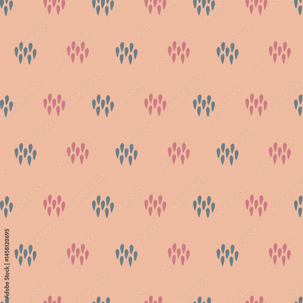 Soft Pastel Abstract Seamless Pattern for Textiles and Wallpaper. Seamless pattern featuring repeating abstract teardrop shapes in pink and blue on a soft peach background in a minimalist boho style Soft Pastel Abstract Seamless Pattern for Textiles and Wallpaper. Seamless pattern featuring repeating abstract teardrop shapes in pink and blue on a soft peach background in a minimalist boho style
