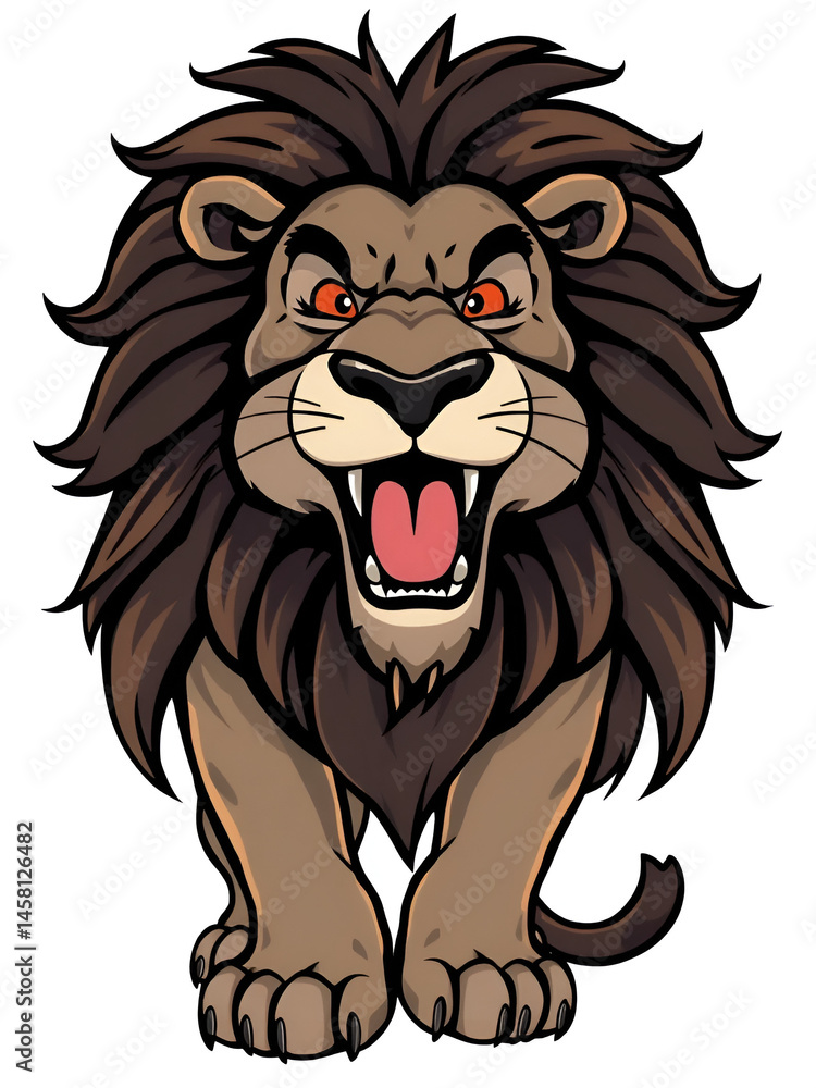 Fototapeta premium Roaring lion isolated on white background. Vector cartoon illustration.