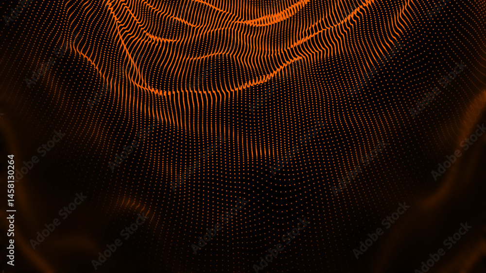 Abstract Orange particle waving texture with glowing particles. Cyber or technology digital background Abstract Orange particle waving texture with glowing particles. Cyber or technology digital background