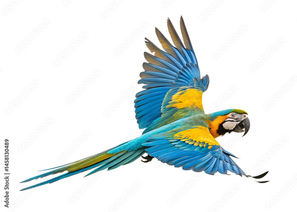 Fototapeta premium colorful flying parrot isolated on white background, PNG