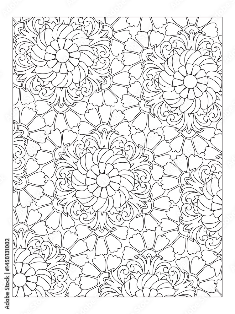 Fototapeta premium Flower pattern. Vector doodle flowers in black and white. Page adult coloring book. Coloring Flower Page.