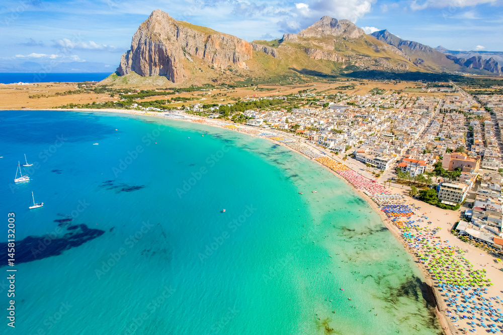 San Vito lo Capo beach and Monte Monaco in peak in north-western Sicily.