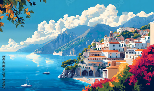Amalfi coast scenery Italy beautiful, presentation pictures, Illustration, Generative AI