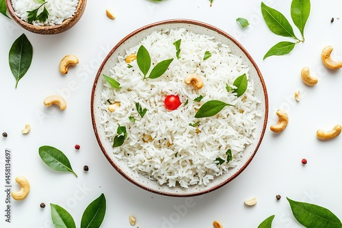Top view of South Indian rice with red pepper