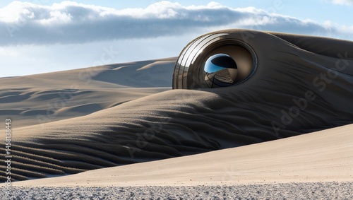 Fototapeta Naklejka Na Ścianę i Meble -  Futuristic structure in sand dune landscape