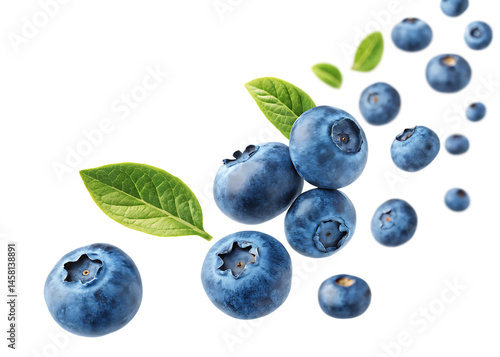  falling blueberries isolated on white background, PNG