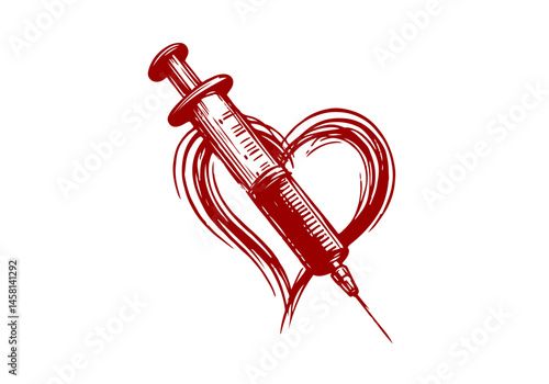 Syringe hand drawn sketch vector illustration